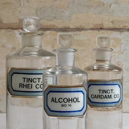 Vintage Chemistry Bottle with Blue and White Label