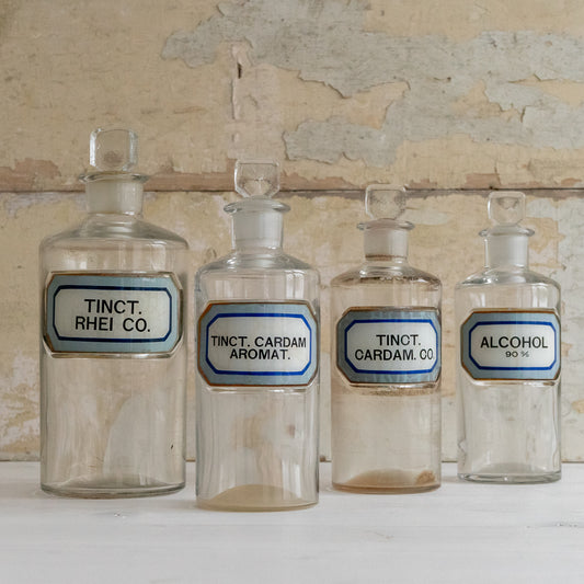 Vintage Chemistry Bottle with Blue and White Label