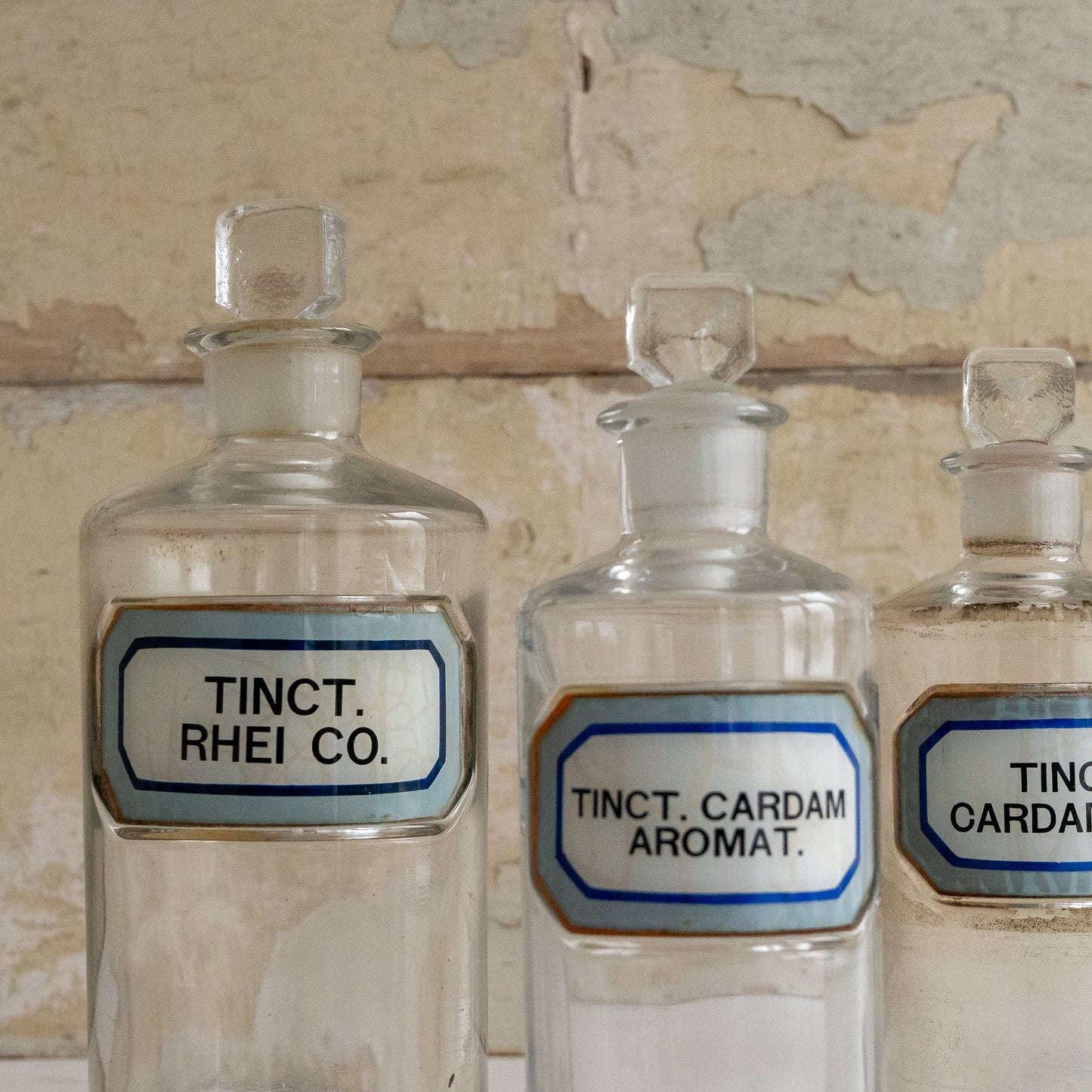Vintage Chemistry Bottle with Blue and White Label