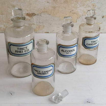 Vintage Chemistry Bottle with Blue and White Label