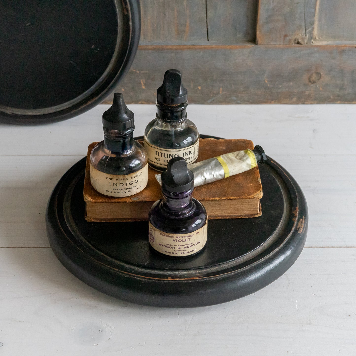Vintage Ebonised Round Wooden Dome Base