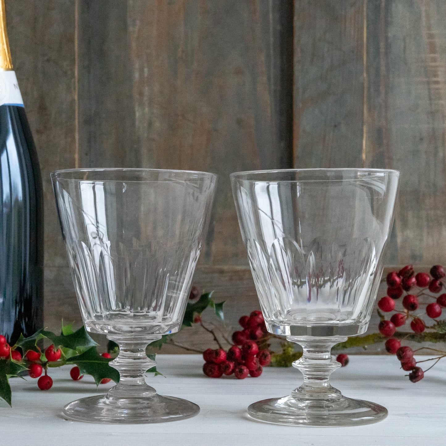 Vintage Faceted Wine Glass