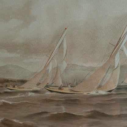 Vintage Framed Henry Shields Clyde Yachts Print