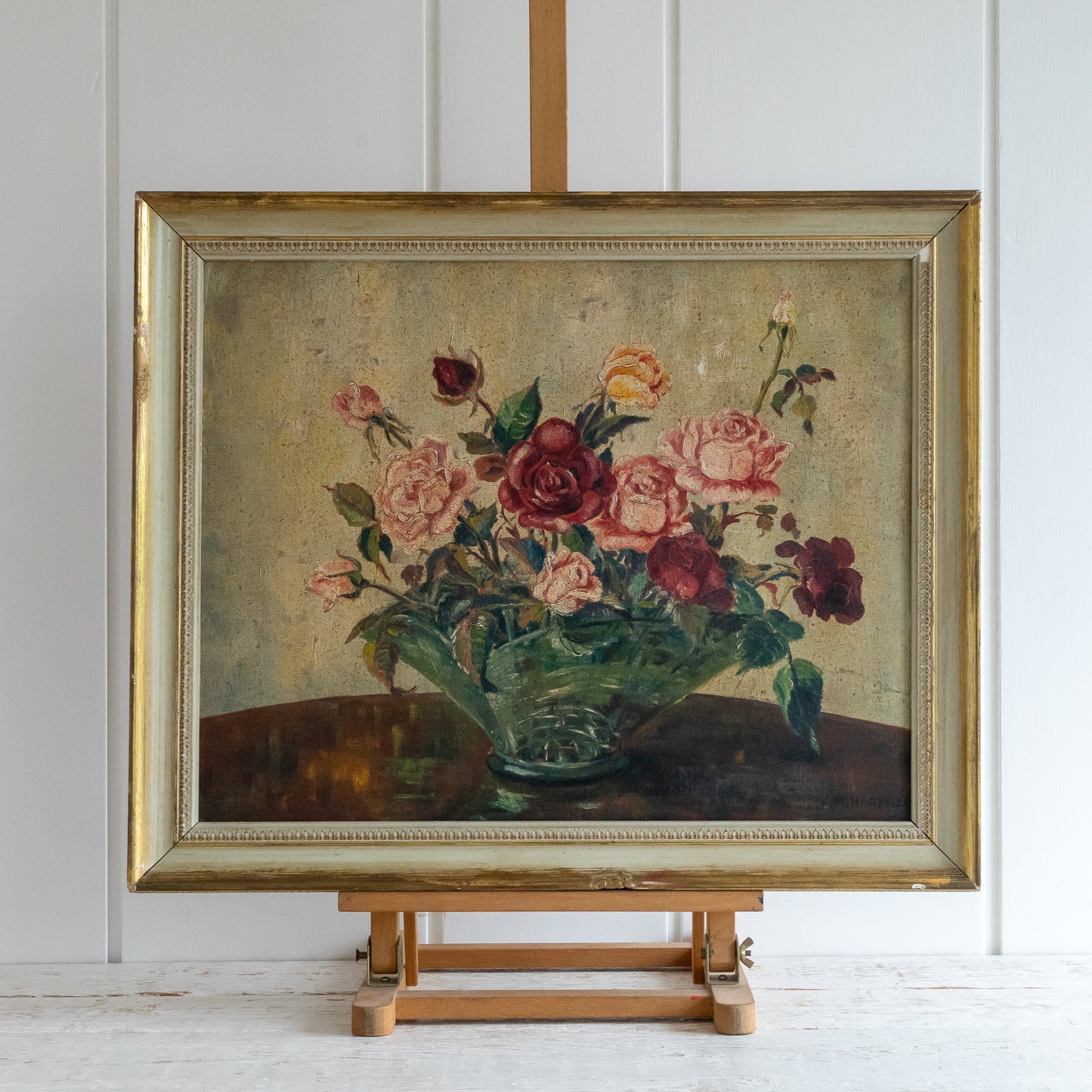 Vintage Framed Floral Oil Painting