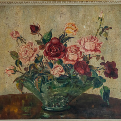 Vintage Framed Floral Oil Painting