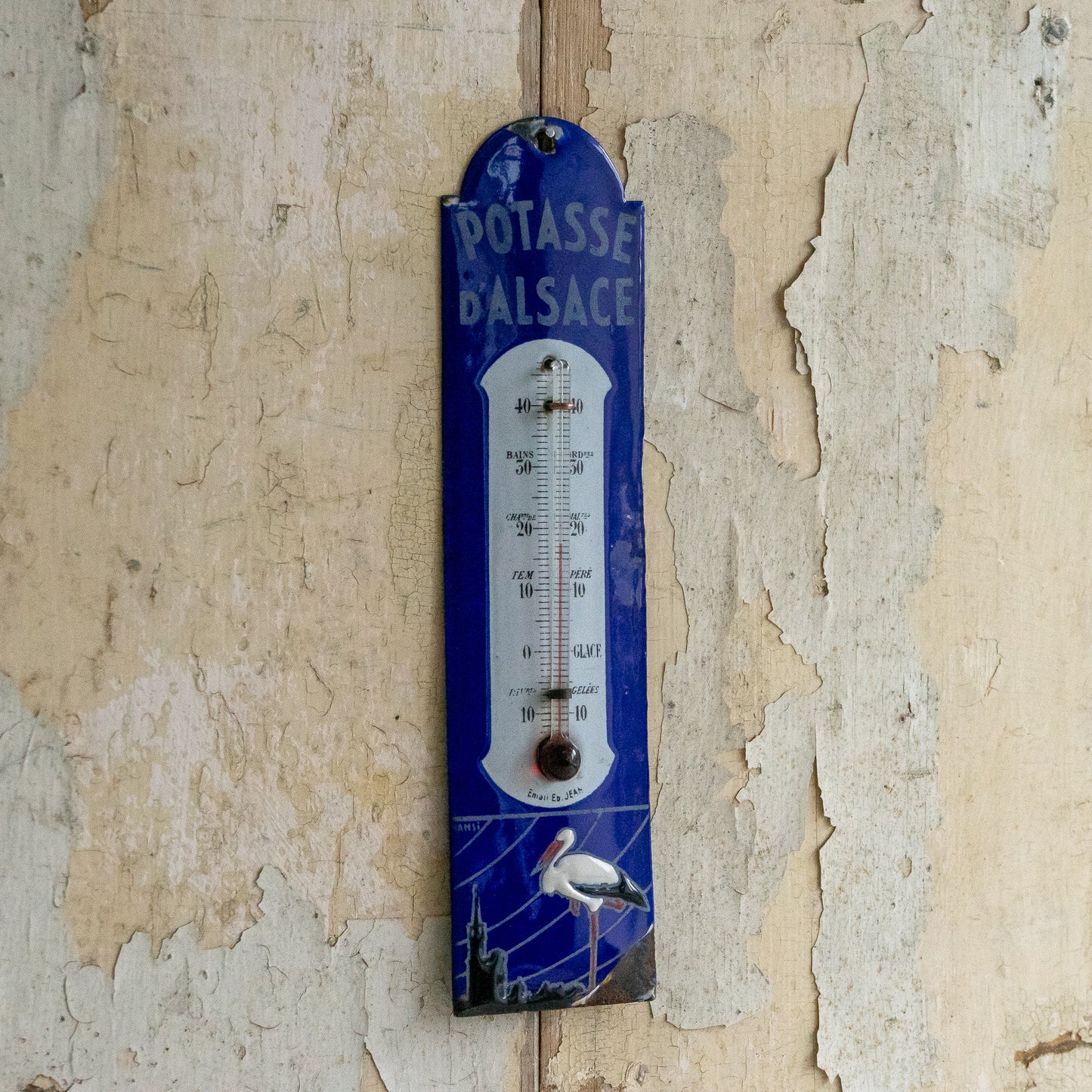 Vintage French Enamel Potasse D'alsace Thermometer