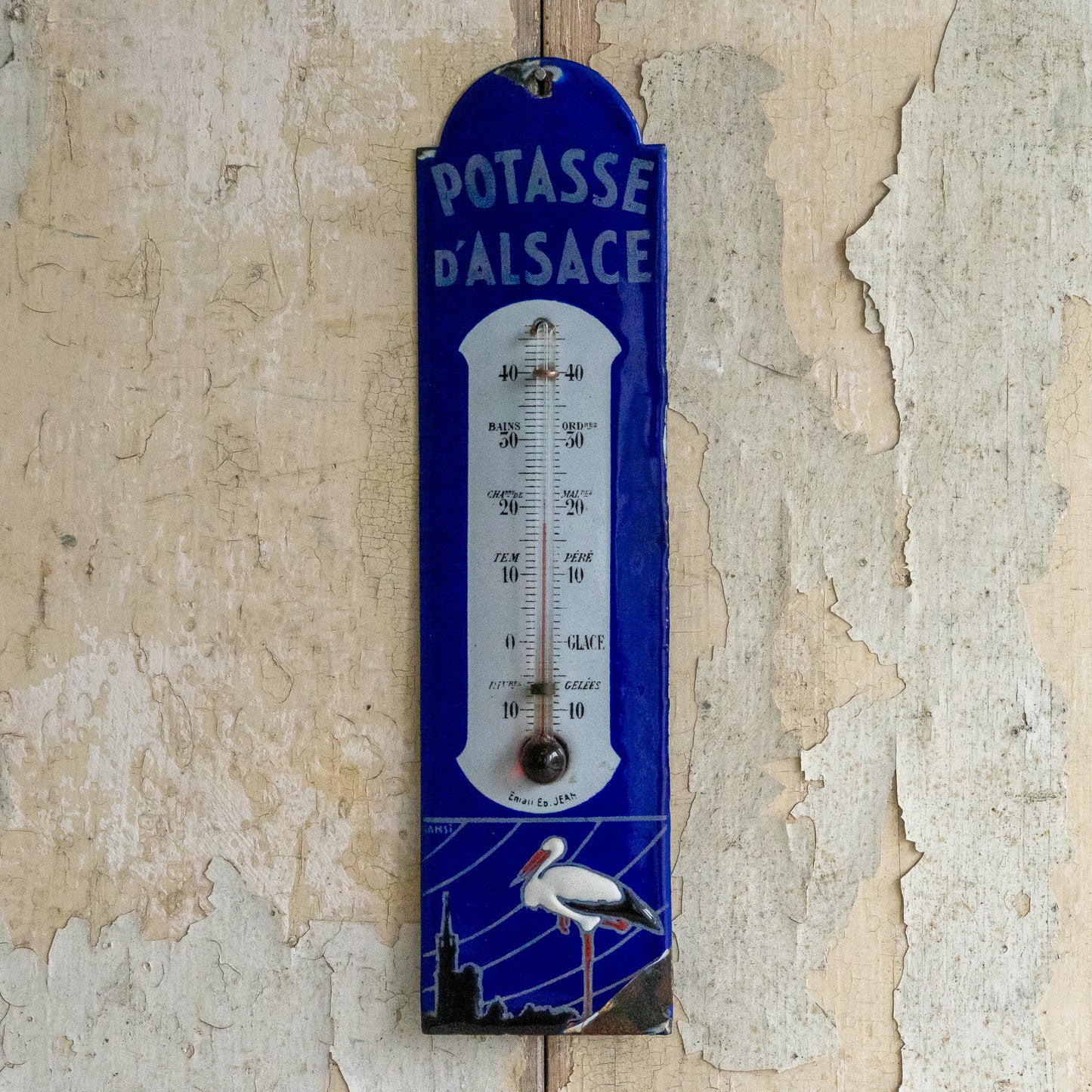 Vintage French Enamel Potasse D'alsace Thermometer