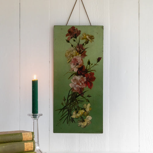 Antique Floral Painting on Tin Panel