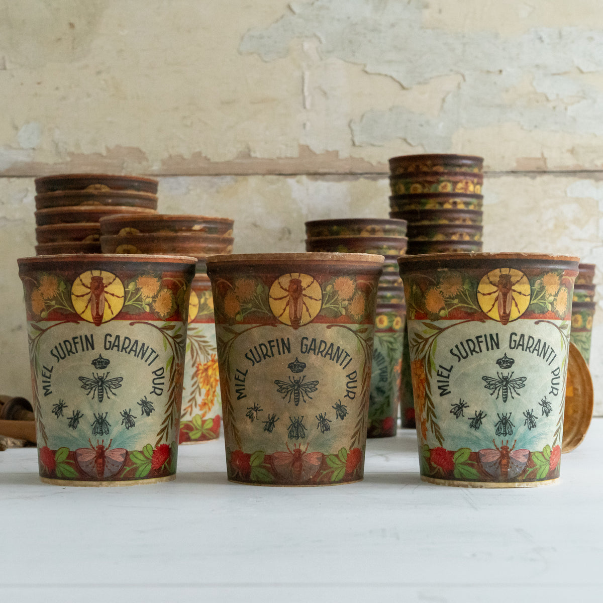 Vintage French Waxed Honey Pots