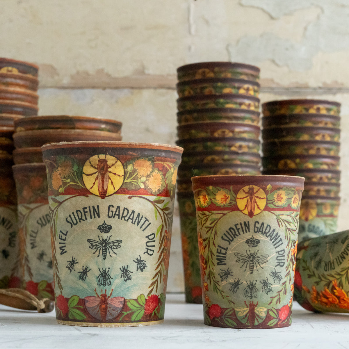 Vintage French Waxed Honey Pots