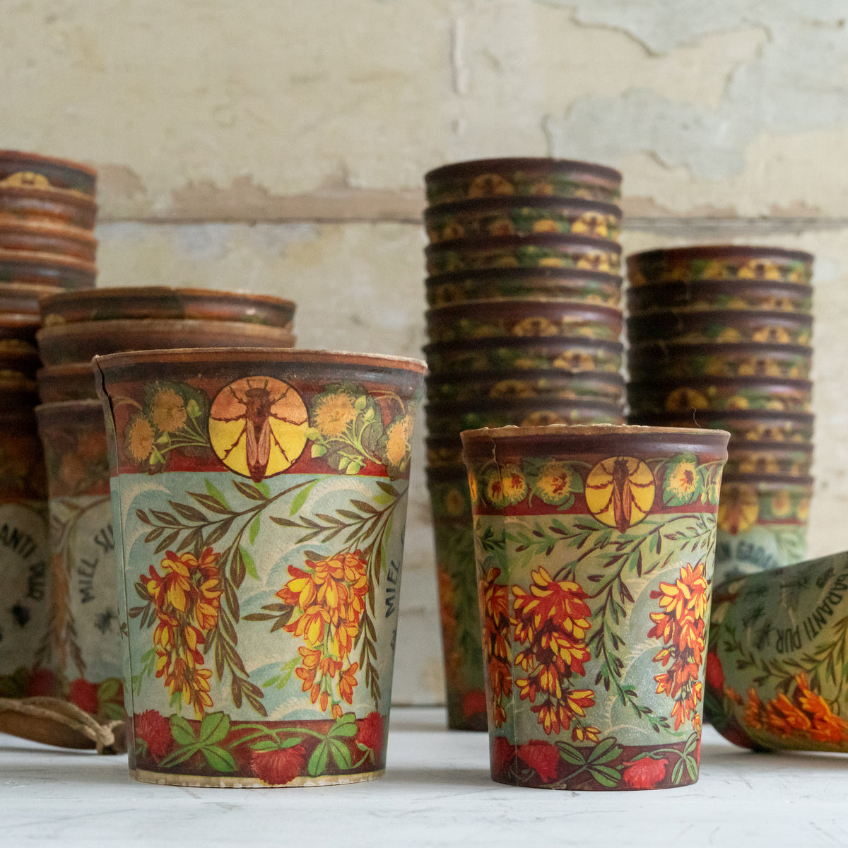Vintage French Waxed Honey Pots