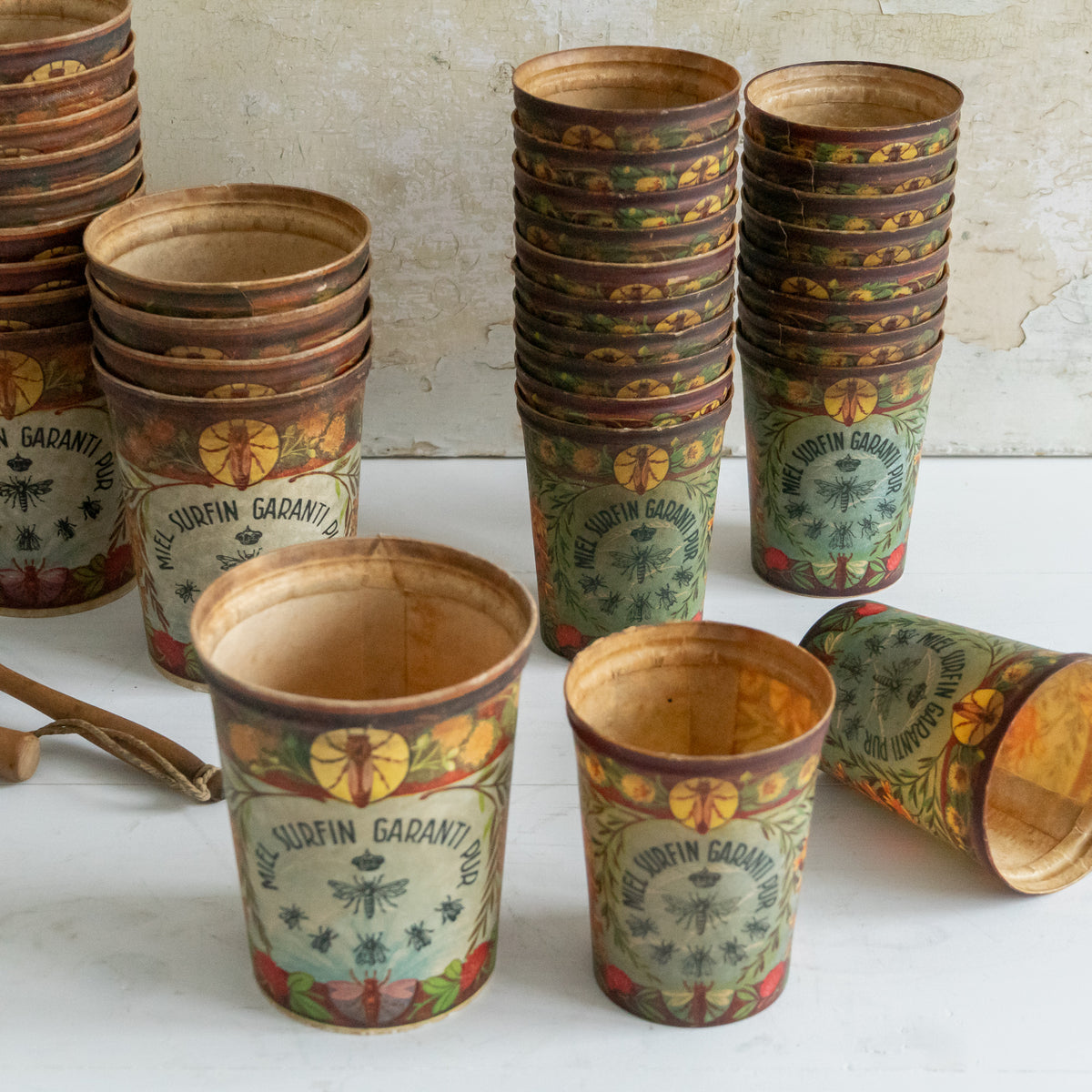 Vintage French Waxed Honey Pots