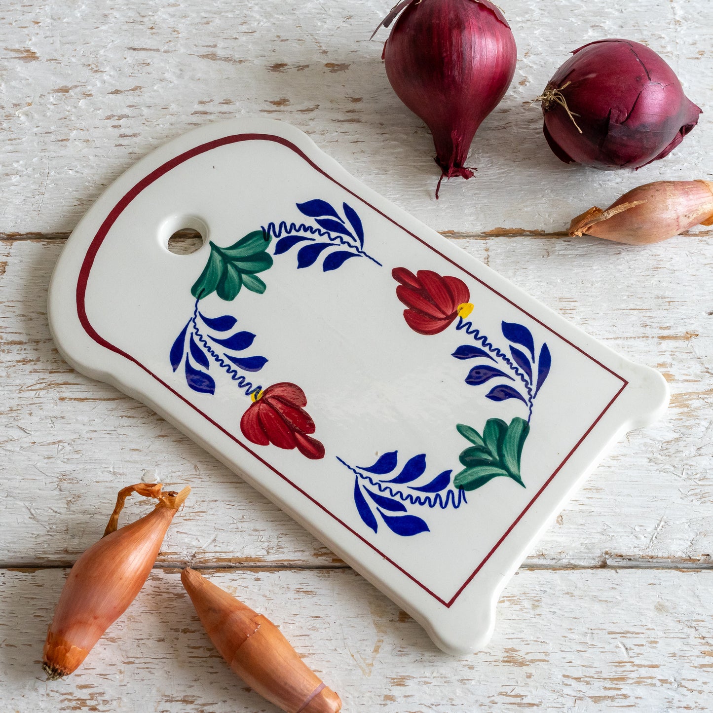 Vintage Ironstone Onion Board with Floral Decoration