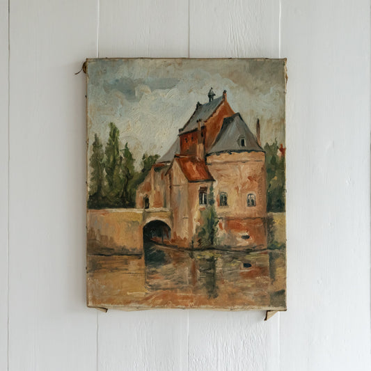 Vintage Oil Painting of a Chateau