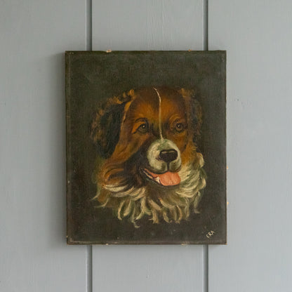 Vintage Oil Painting of a St Bernard Dog