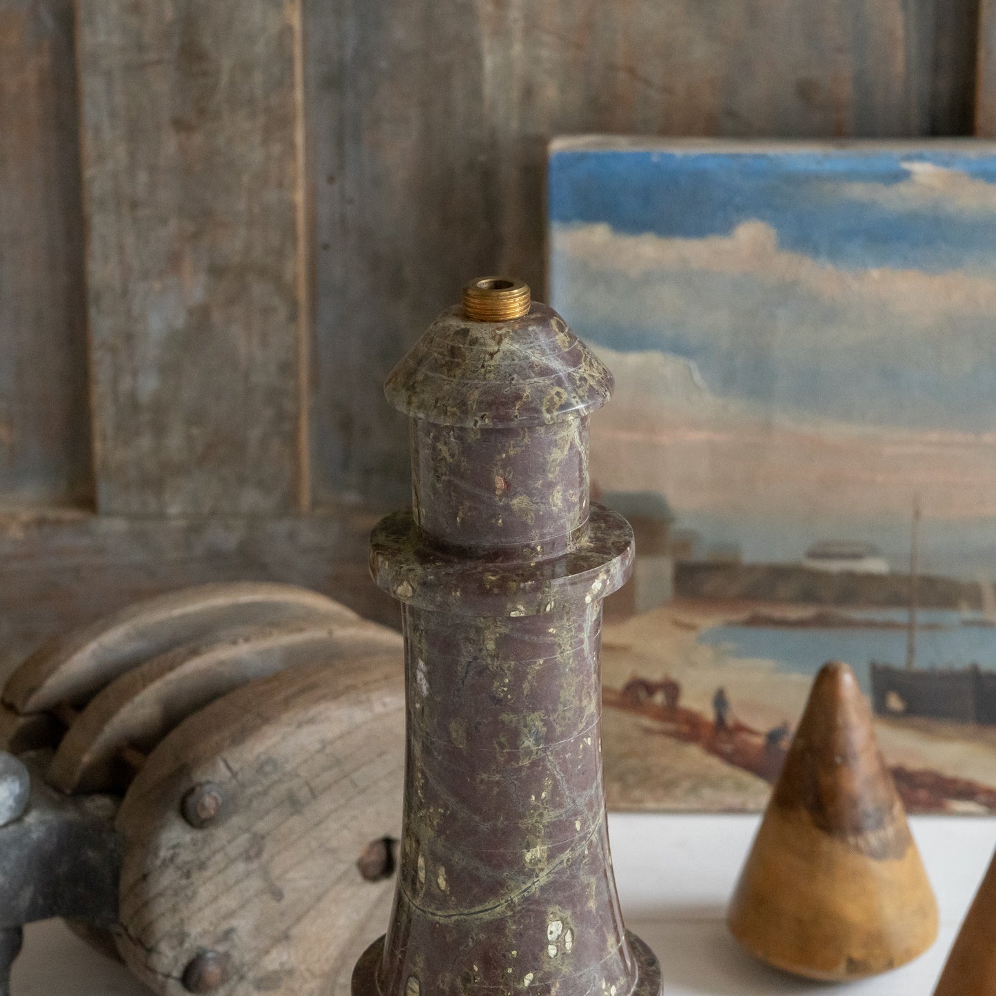 Vintage Serpentine Stone Lamp Base