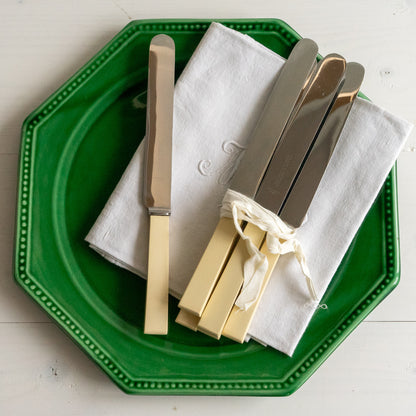 vintage set of 6 Square Faux Bone Handle Knives