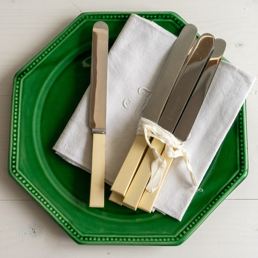 vintage set of 6 Square Faux Bone Handle Knives