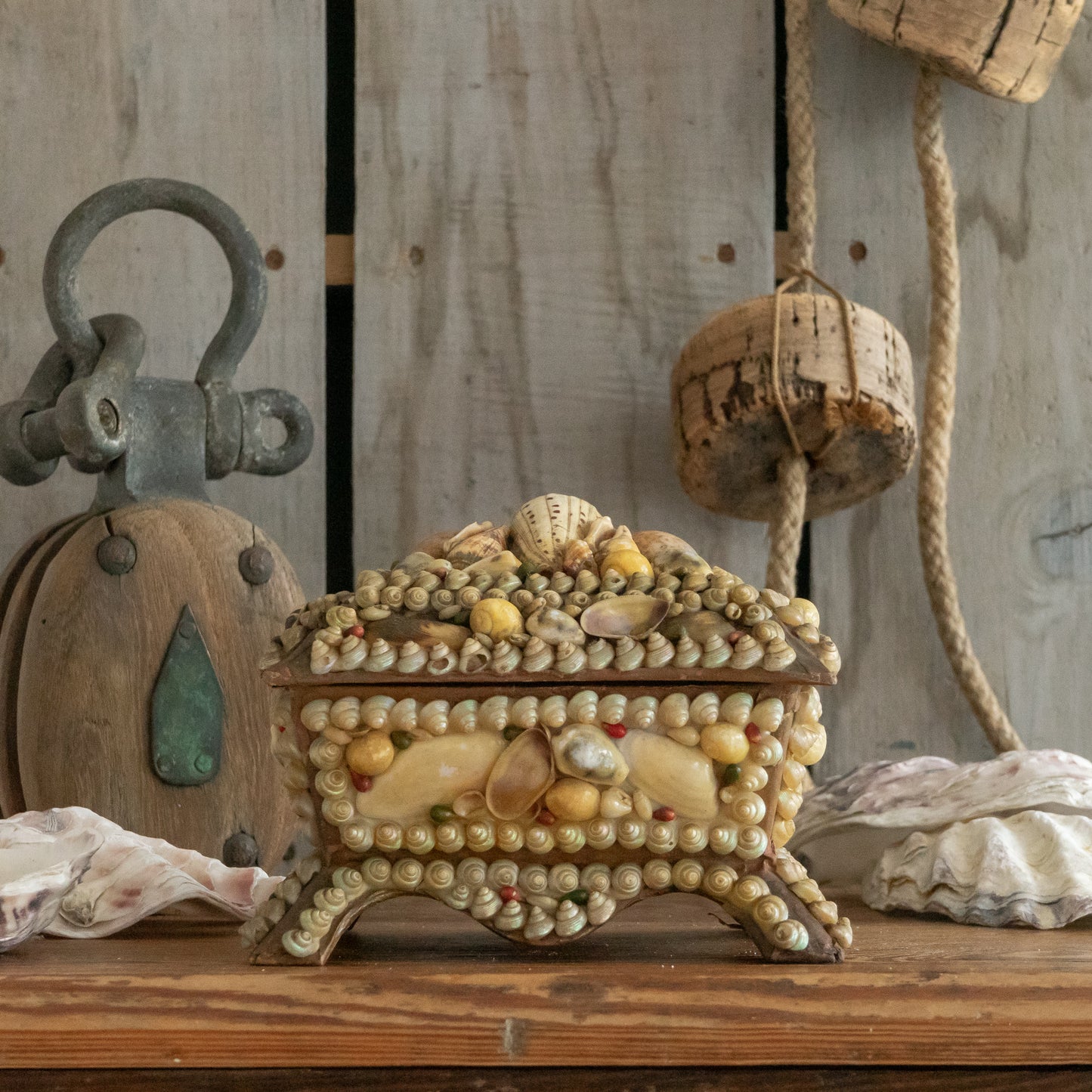 Vintage Shell Covered Souvenir Jewellery Box