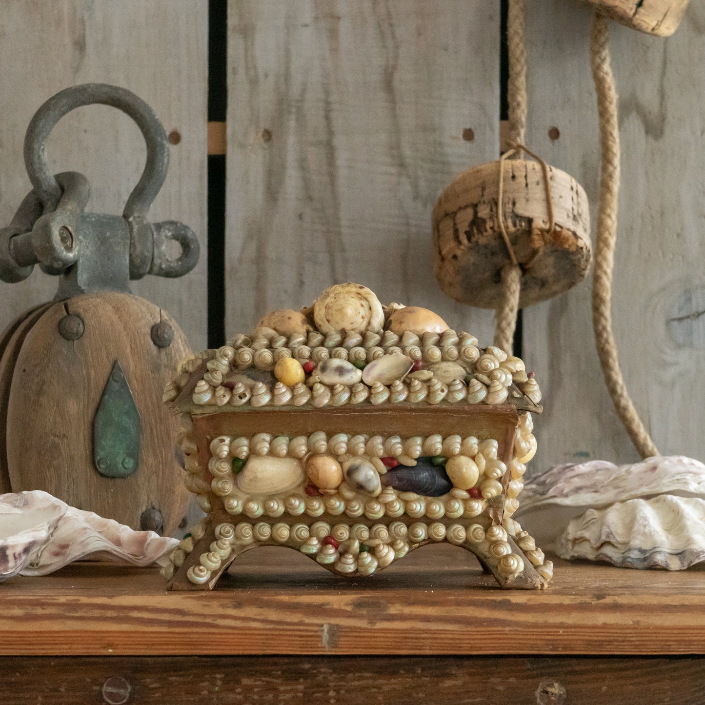 Vintage Shell Covered Souvenir Jewellery Box