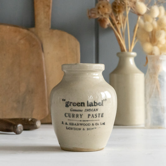 Vintage Stoneware Green Label Sharwood Curry Paste Pot