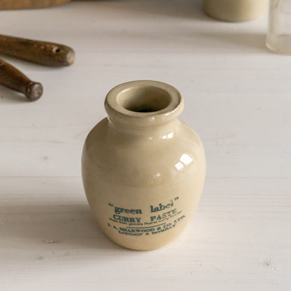 Vintage stoneware Green Label Curry Paste Pot