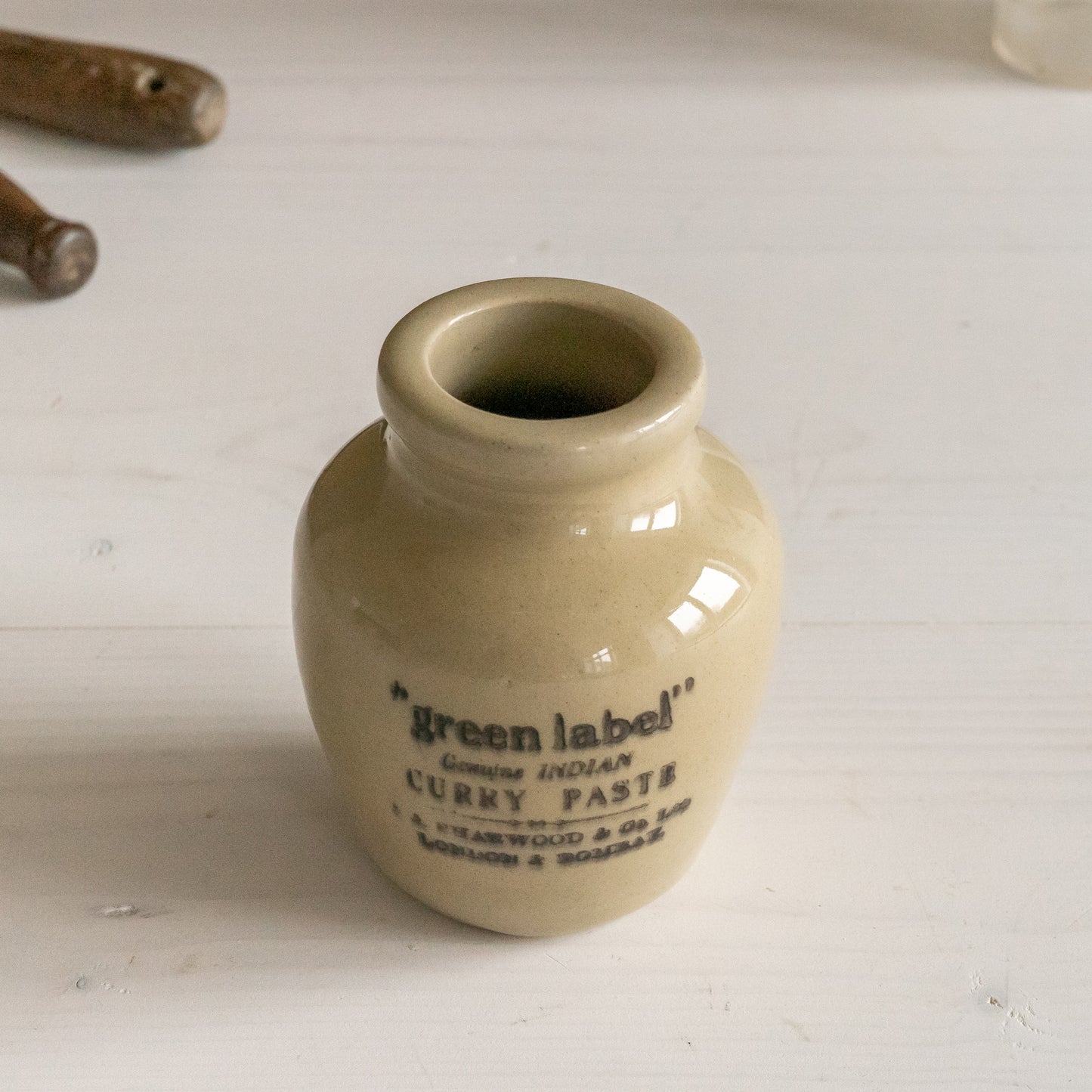 Vintage Stoneware Sharwood Green Label Curry Paste Pot #2