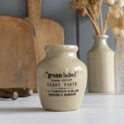 Vintage Stoneware Sharwood Green Label Curry Paste Pot #2