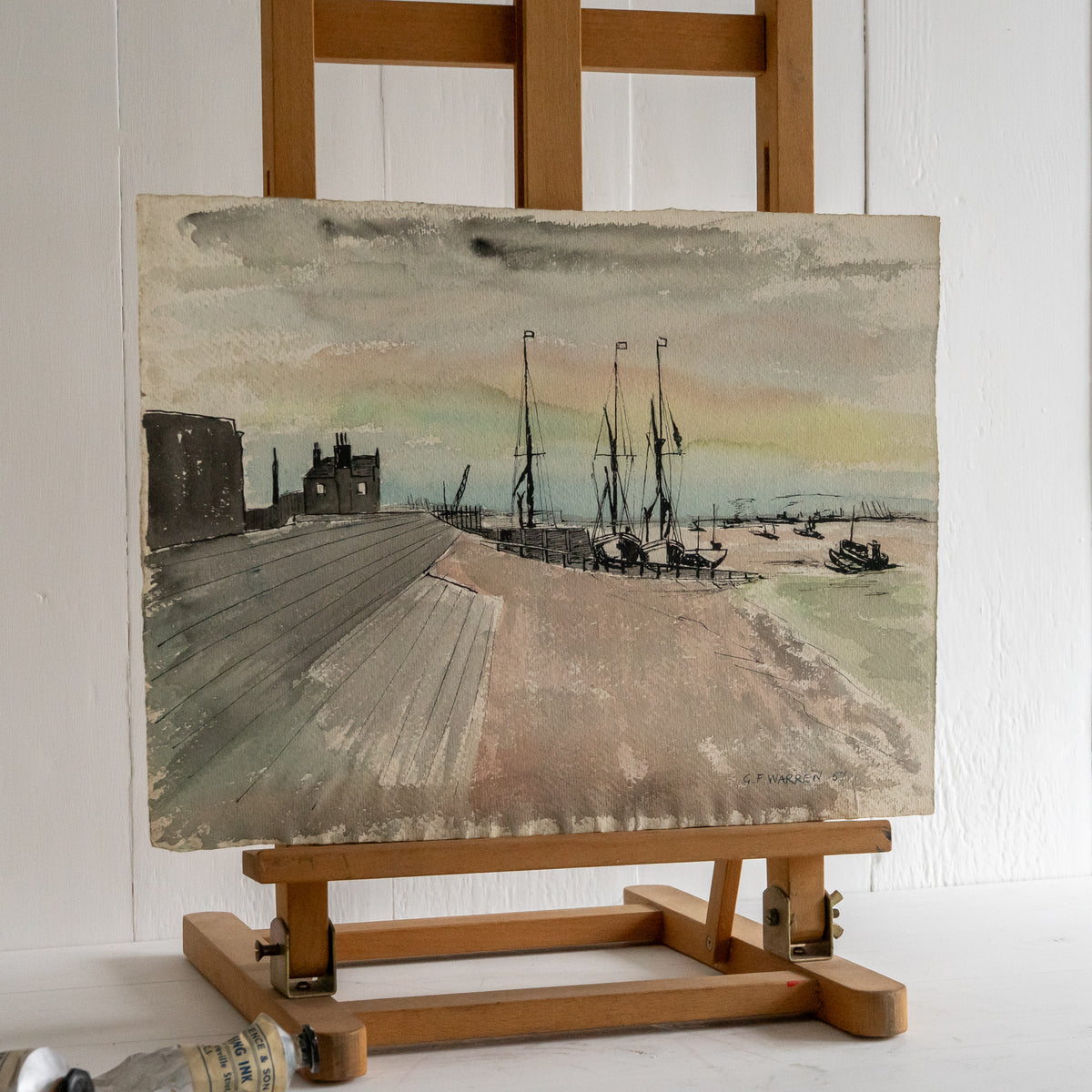 Vintage Watercolur and Pen Painting of Gravesend