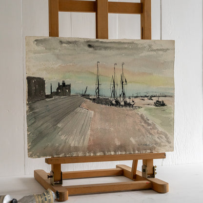 Vintage Watercolur and Pen Painting of Gravesend