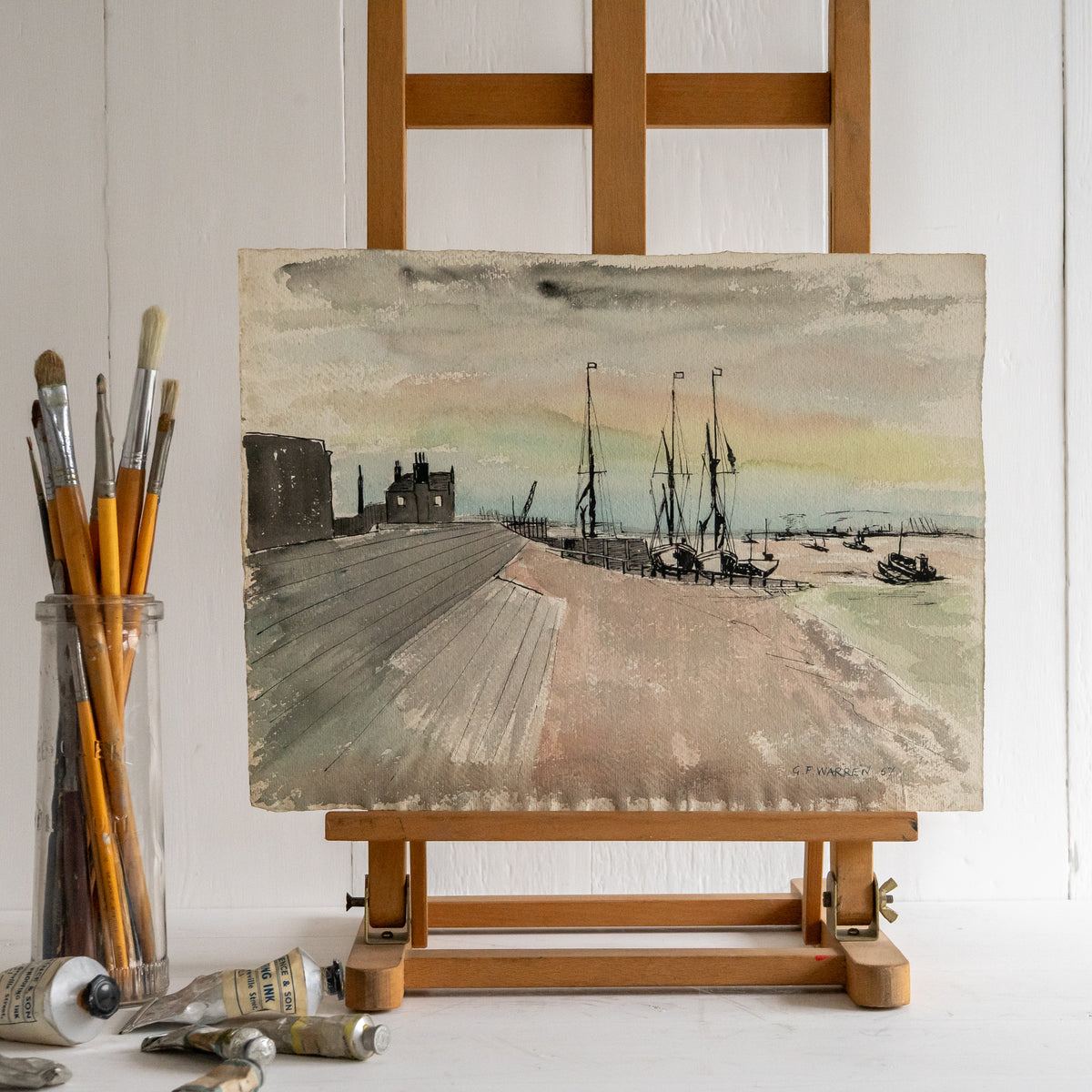 Vintage Watercolur and Pen Painting of Gravesend