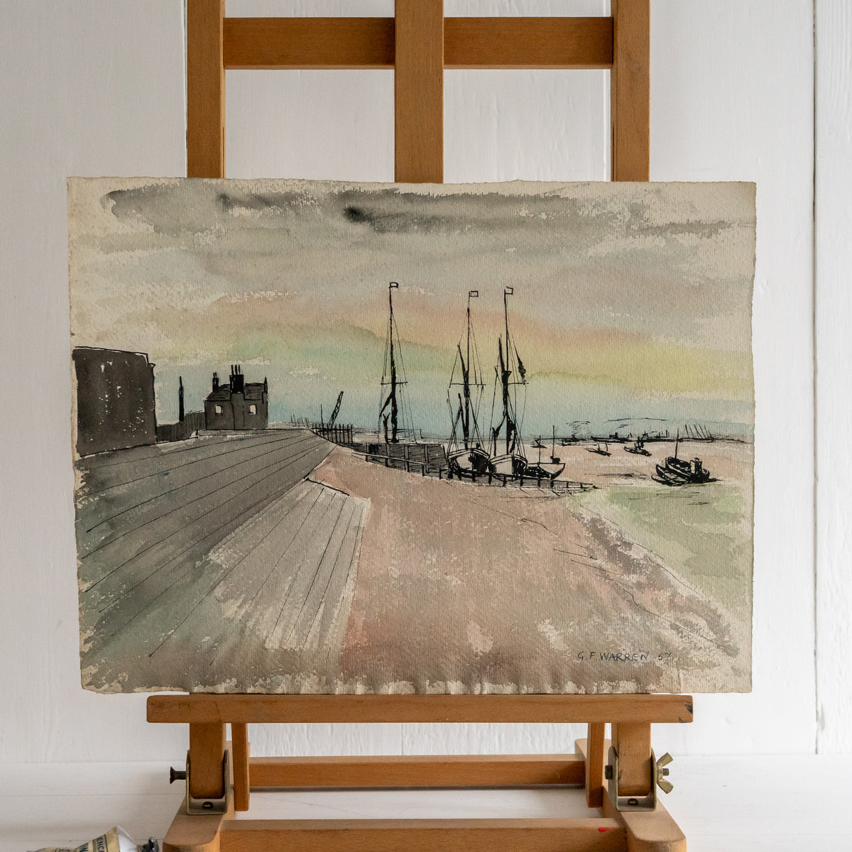 Vintage Watercolur and Pen Painting of Gravesend