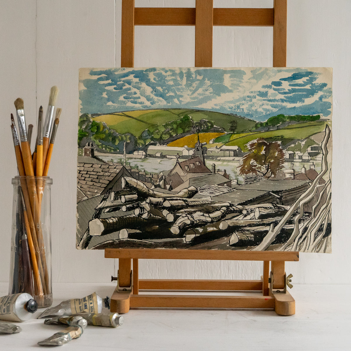 Vintage Watercolour Painting of Bideford