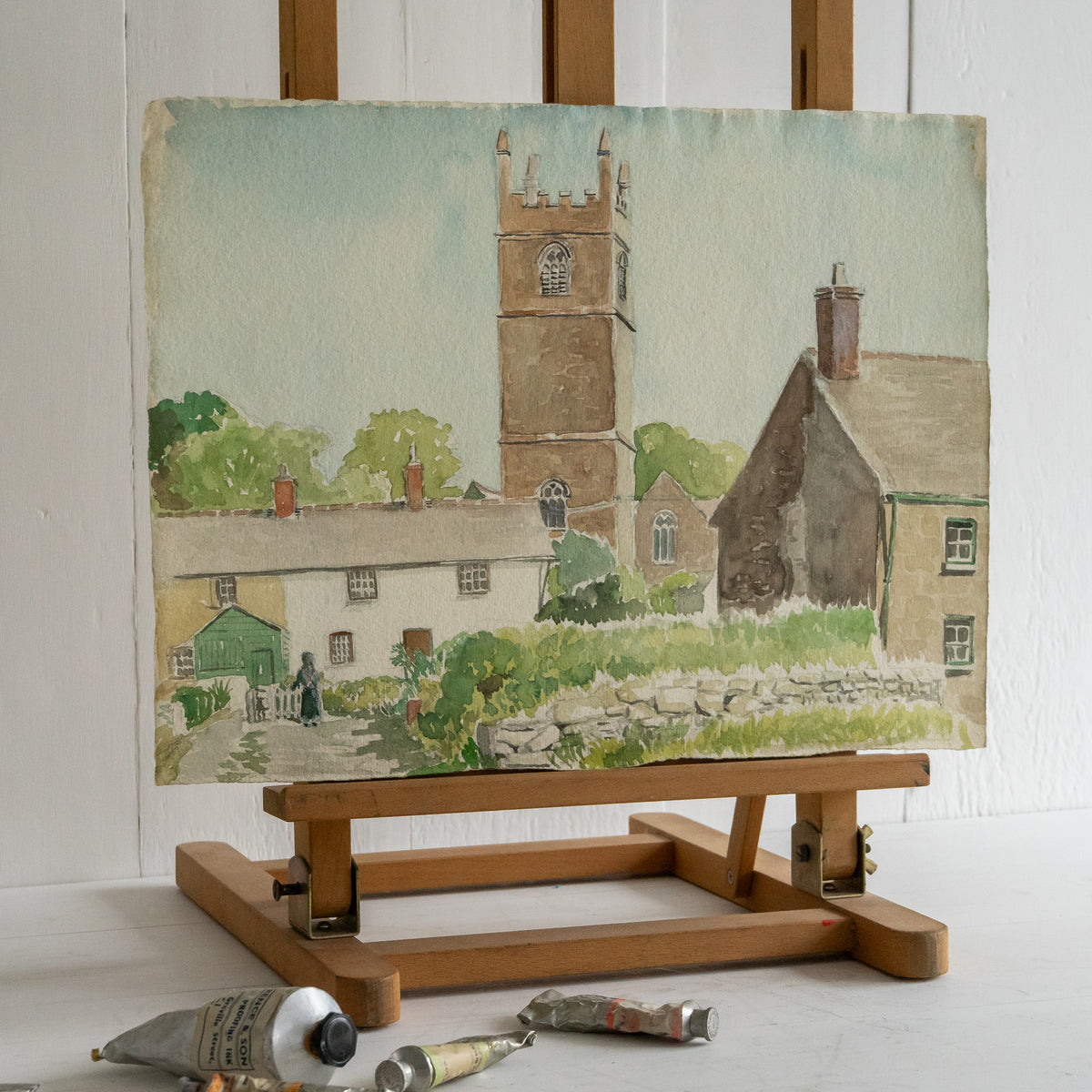 Vintage Watercolour Painting of Germoe Church #2