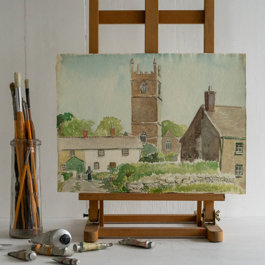 Vintage Watercolour Painting of Germoe Church #2