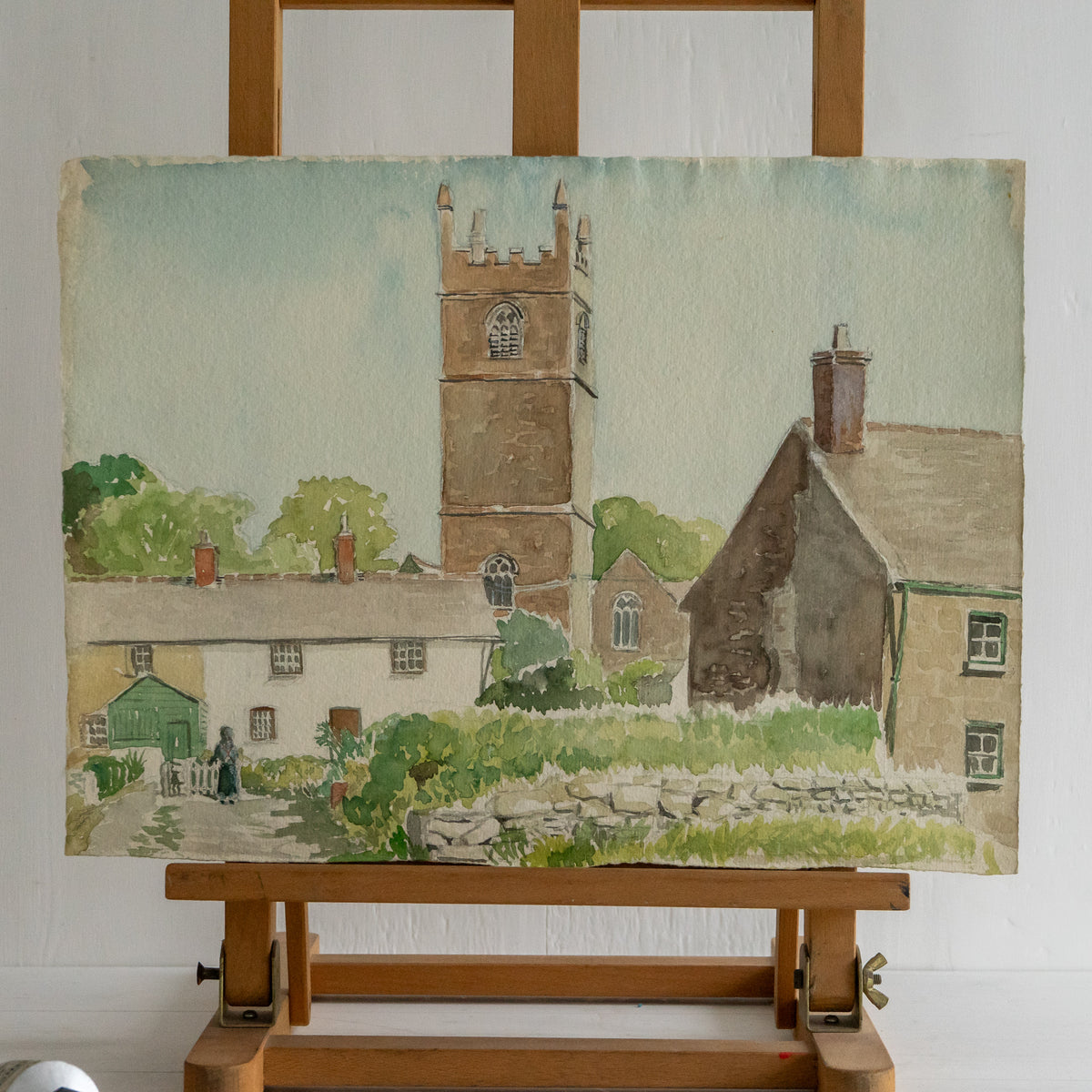 Vintage Watercolour Painting of Germoe Church #2