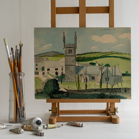 Vintage Watercolour Painting of Germoe Church