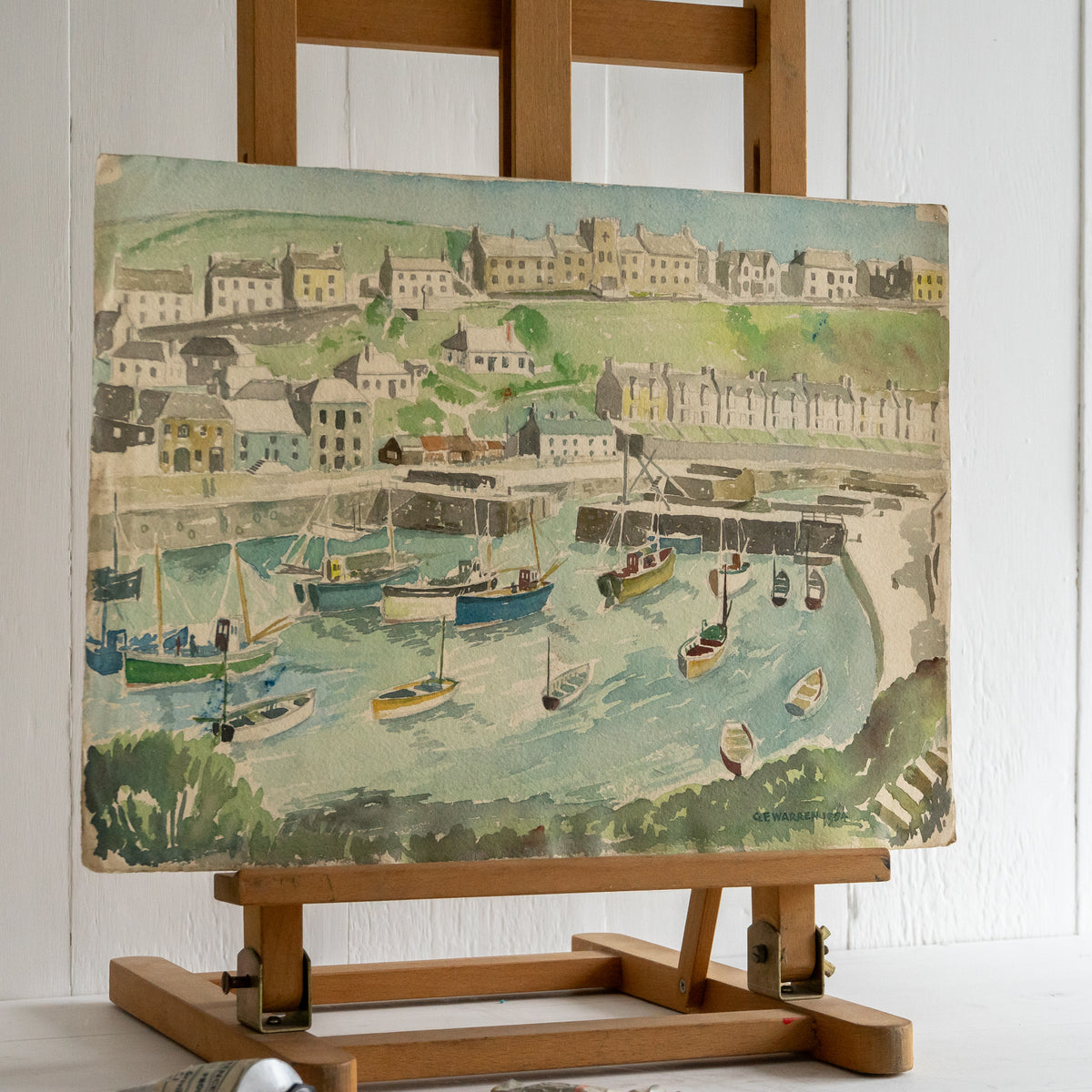 Vintage Watercolour Painting of Porthleven