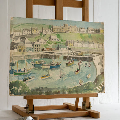 Vintage Watercolour Painting of Porthleven