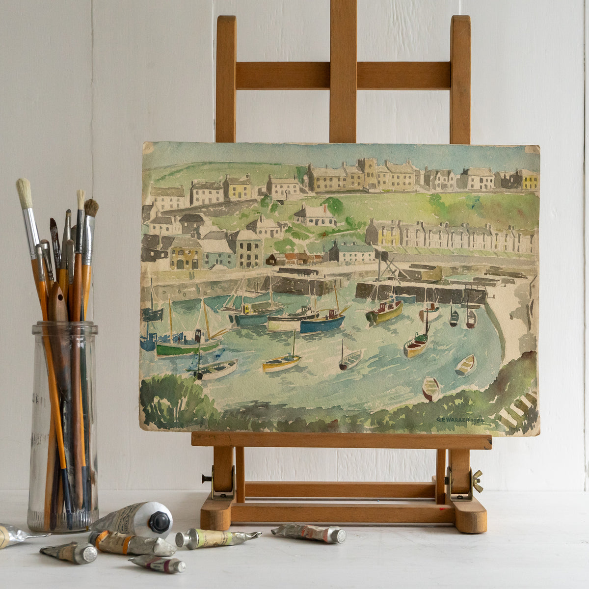 Vintage Watercolour Painting of Porthleven