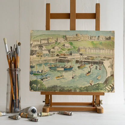 Vintage Watercolour Painting of Porthleven