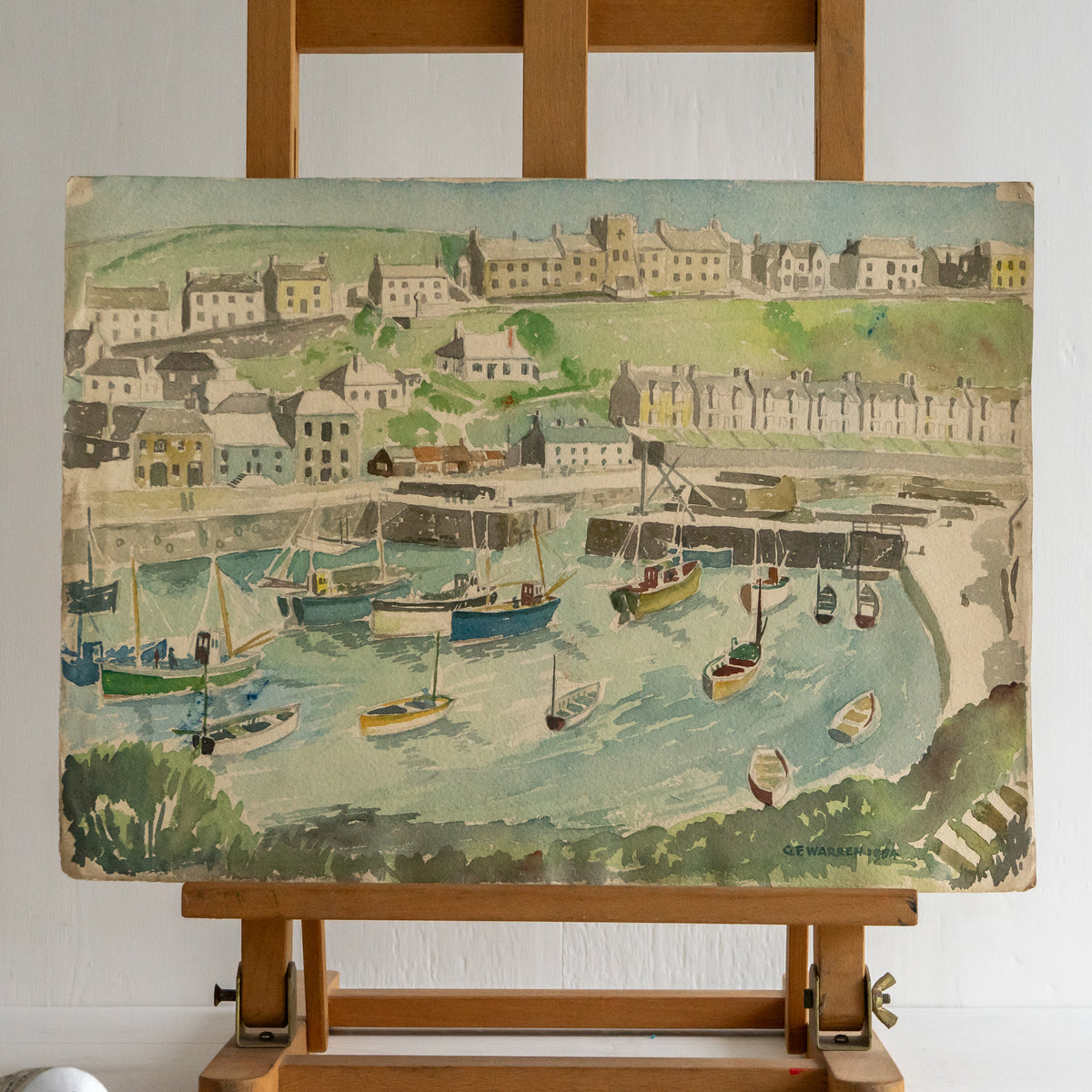 Vintage Watercolour Painting of Porthleven