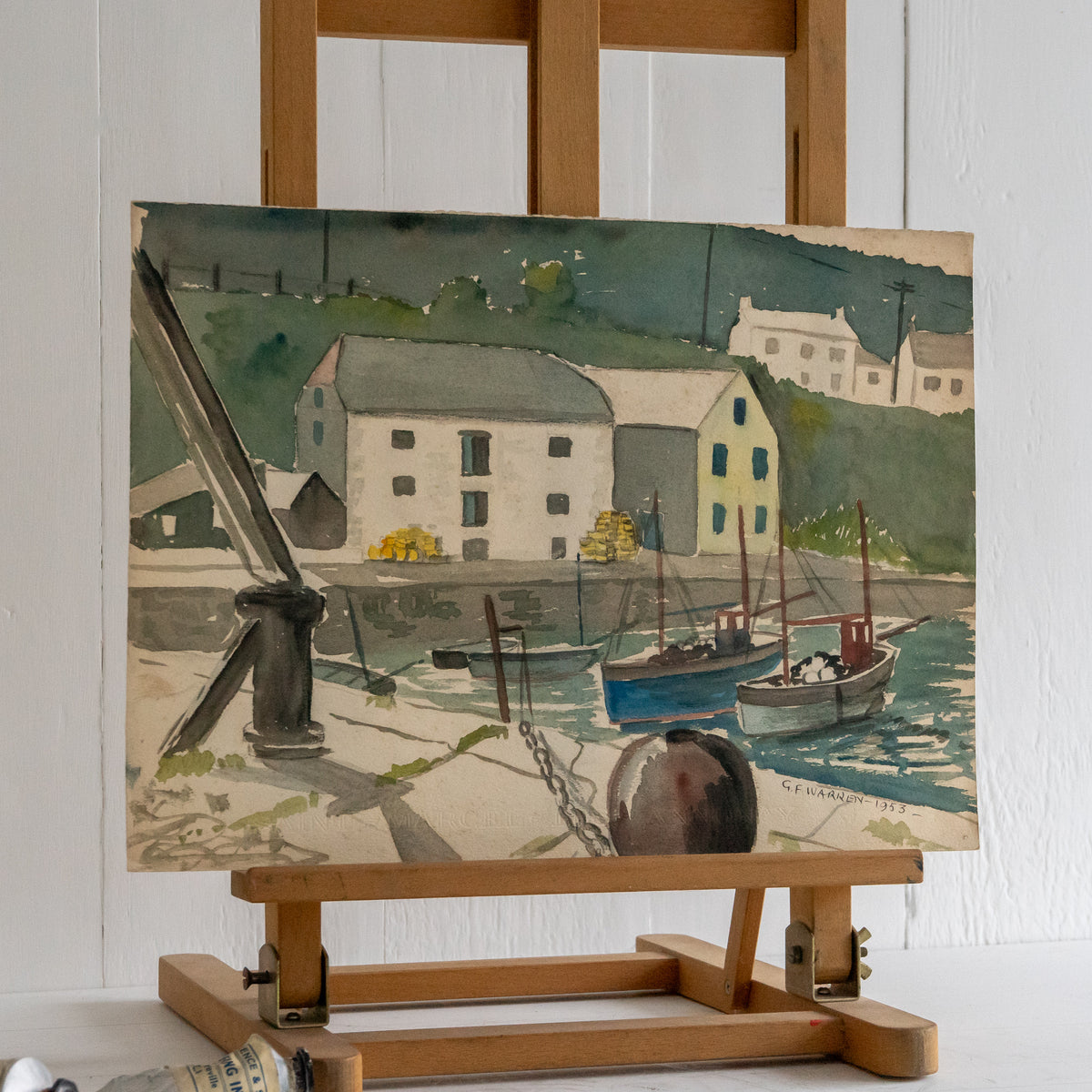 Vintage Watercolour painting of Porthleven Harbour