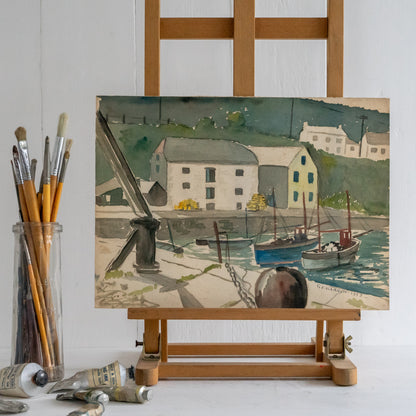 Vintage Watercolour painting of Porthleven Harbour