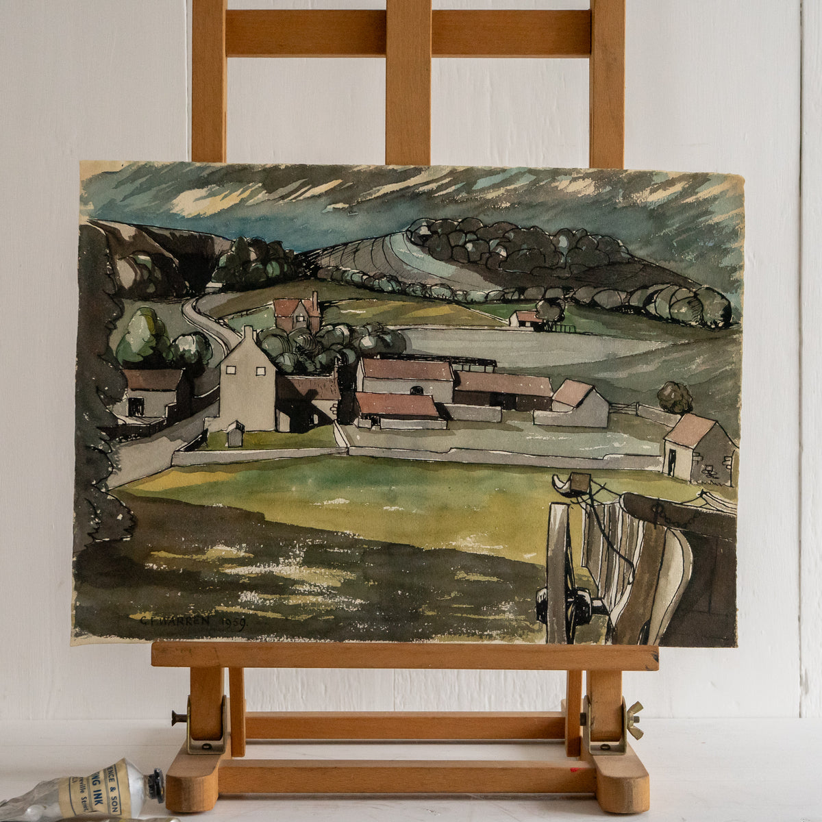 Vintage Watercolour Painting of Somerset Farm