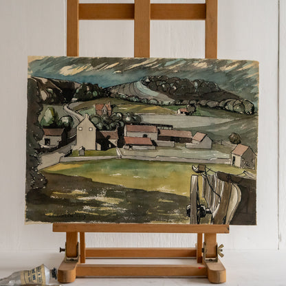 Vintage Watercolour Painting of Somerset Farm