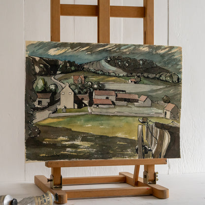 Vintage Watercolour Painting of Somerset Farm