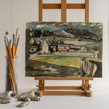 Vintage Watercolour Painting of Somerset Farm
