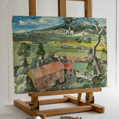 Vintage Watercolour Painting of a Rural Country Scene