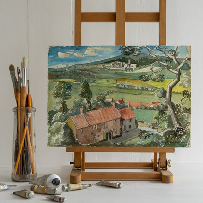 Vintage Watercolour Painting of a Rural Country Scene